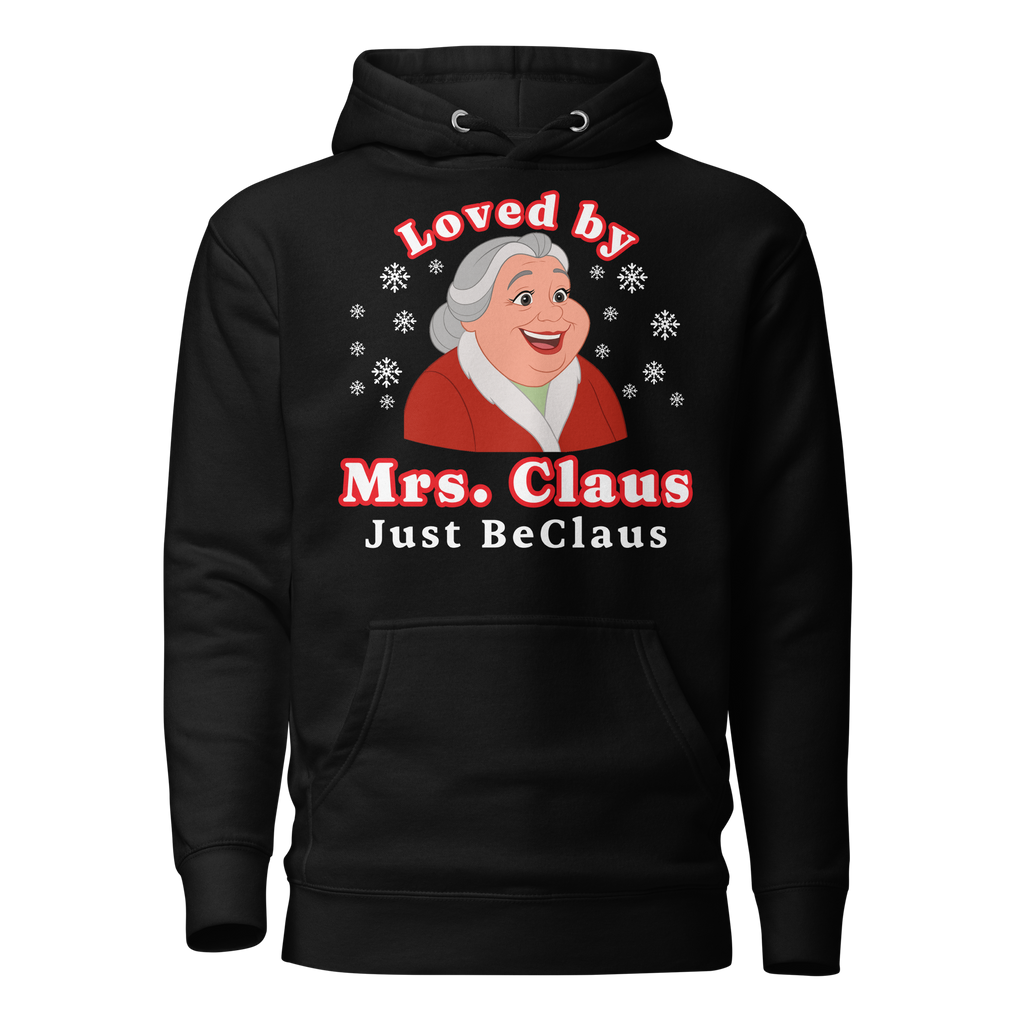 Just BeClaus Christmas hoodie featuring festive holiday typography on a cozy pullover hoodie