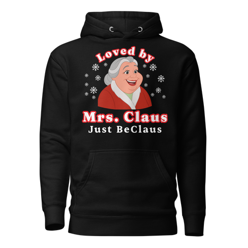 Just BeClaus Christmas hoodie featuring festive holiday typography on a cozy pullover hoodie